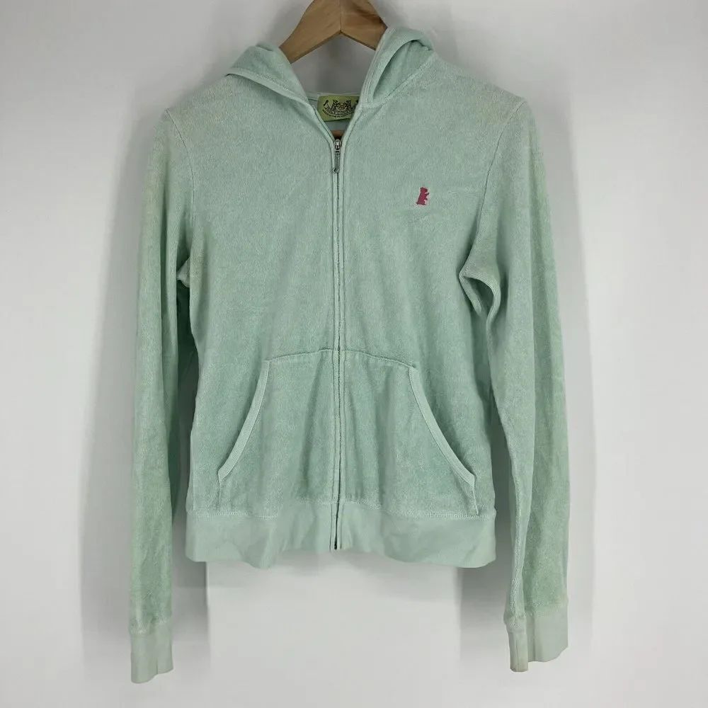 Juicy Couture Jacket Size Large Women Green Zip Hoodie Scottie USA VTG Y2K Terry